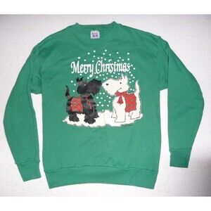 VTG Scottie West Highland Terrier Dog Sz L Sweatshirt Green Christmas USA Made